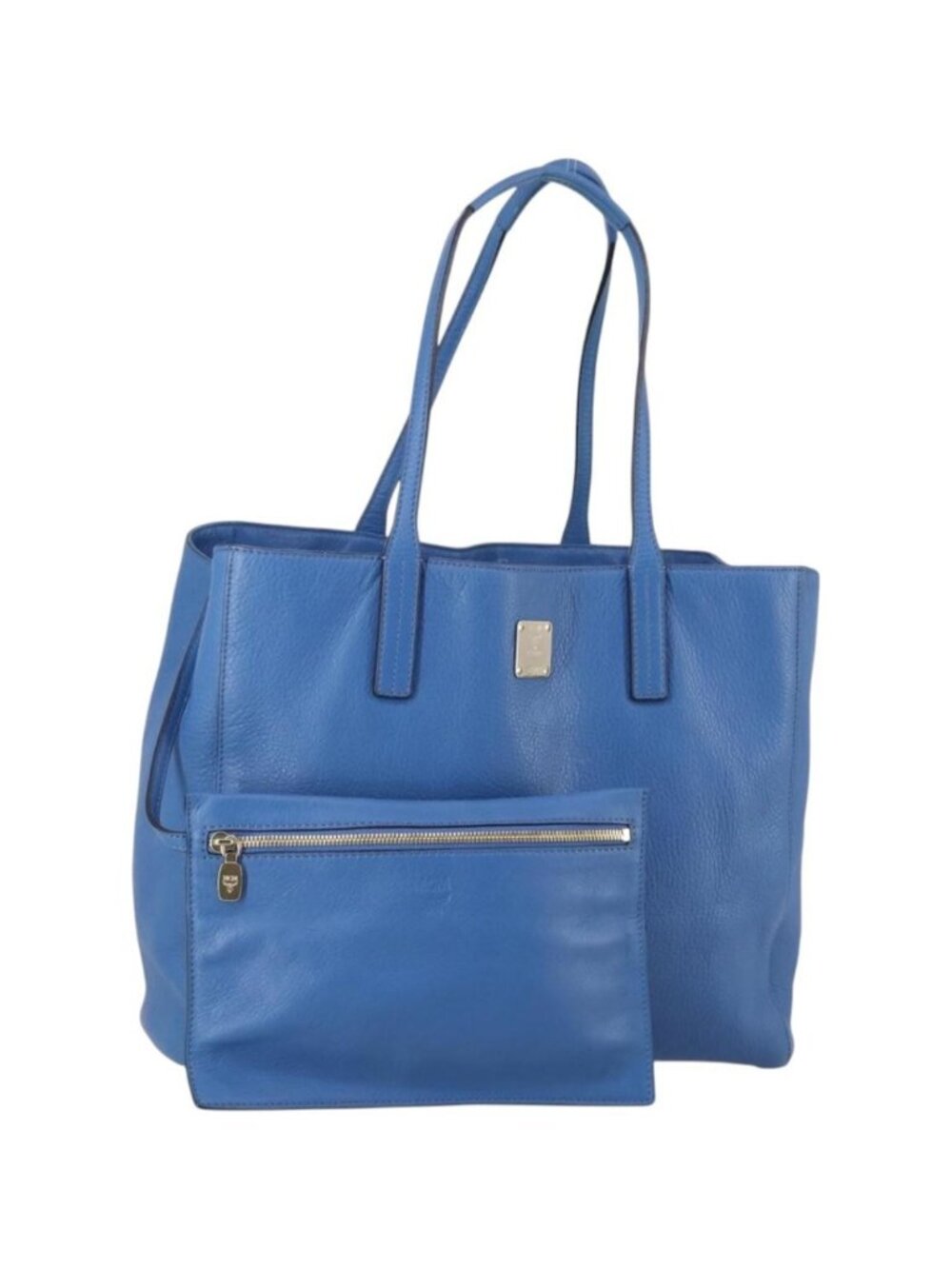 MCM Tote Bag Leather Blue Silver